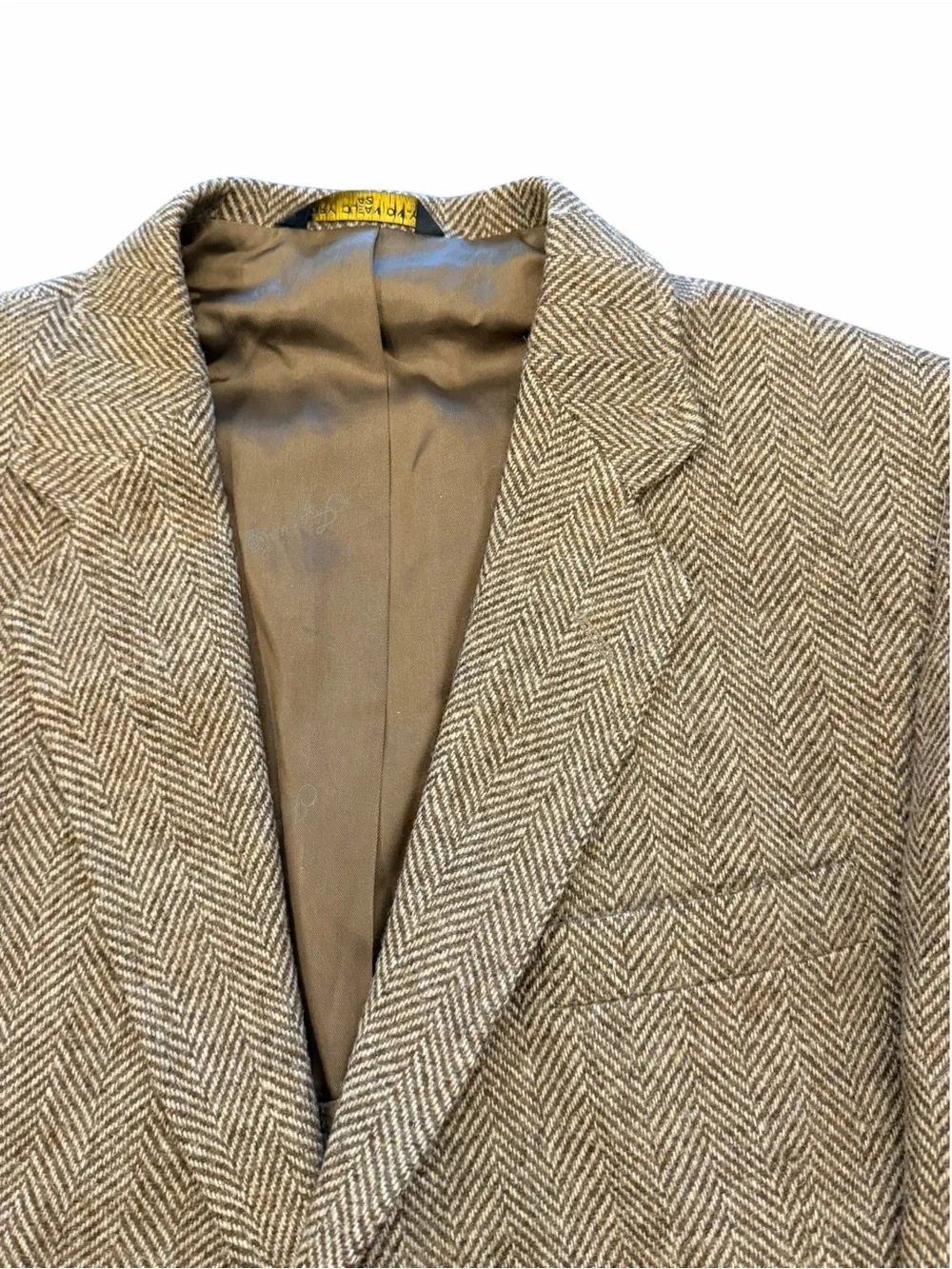 Haggar Imperial Blazer Men 40” Brown Multi Tweed Herringbone Wool USA Vintage